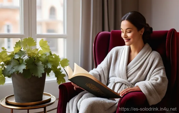 혼술 관련 인기 해시태그 분석 - **Prompt 1: The Tranquil Evening Reader**
    A sophisticated woman in her early 30s, dressed in ele...