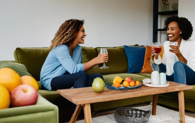 혼술과 경제 홈술 시장 전망 - Image Prompt 1: Cozy Home Gathering with Friends** 혼술과 경제 홈술 시장 전망 - Image Prompt 1: Cozy Home Gathering with Friends**