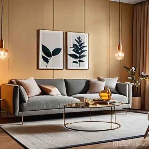 혼술과 스마트 디바이스 활용법 - **Smart Lighting Ambiance: Golden Hour Reflection**
    "A cozy and elegant living room bathed in th...