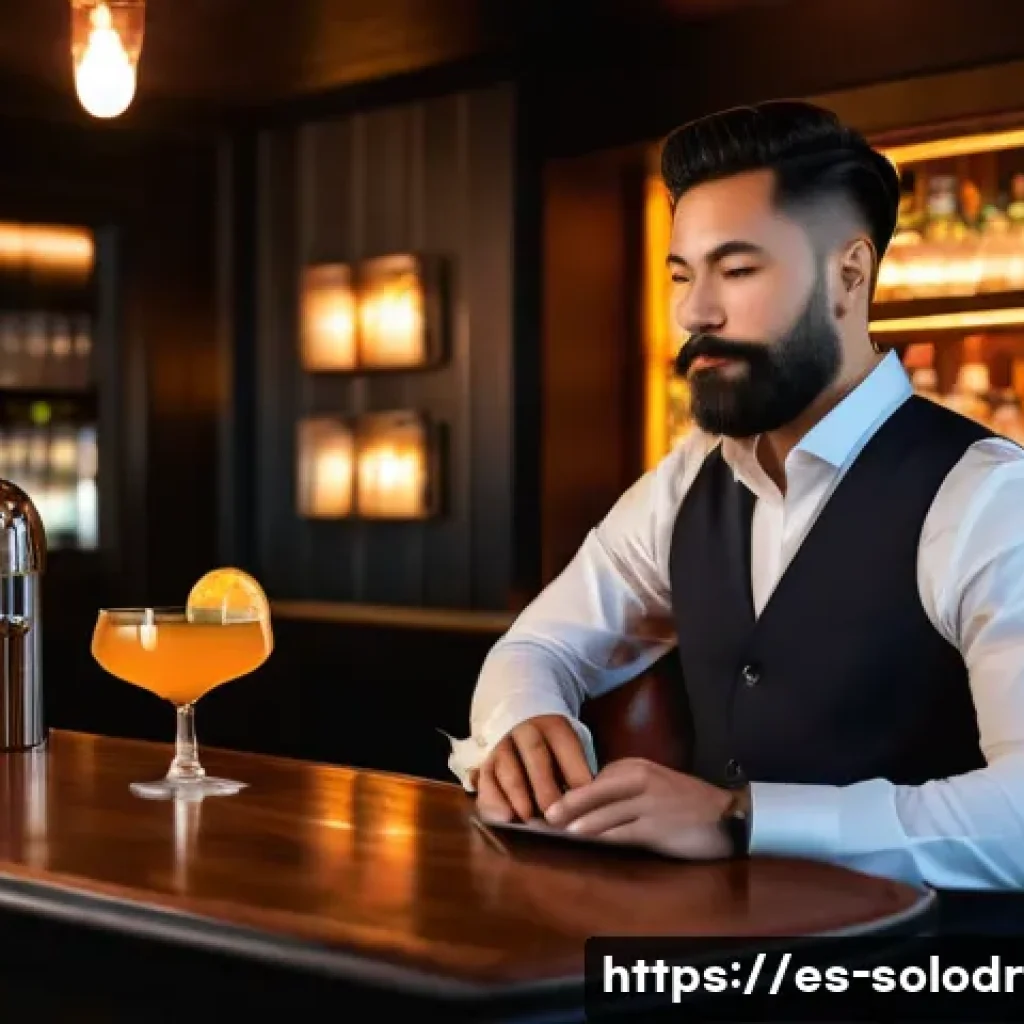 혼술 문화와 해외 비교 - A cozy, dimly lit modern bar interior designed for solo enjoyment, featuring individual high-backed ...
