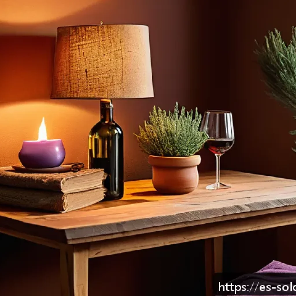 혼술할 때 조명 연출법 - A cozy, intimate indoor wine nook designed for a relaxing evening, featuring warm amber and golden l...