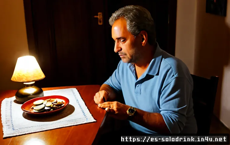 Home 17 혼술과 재테크 술과 경제적 가치 - Photorealistic evening scene in a cozy Spanish apartment, a middle-aged adult sitting alone at a sma...